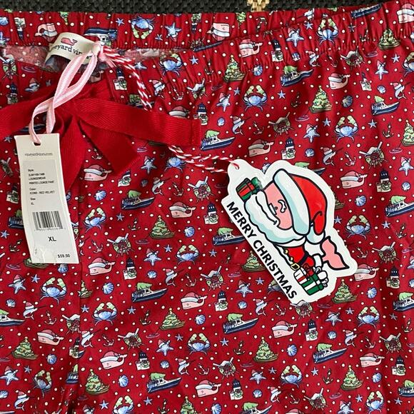 NEW $59 Vineyard Vines Preppy Printed Whale Lounge Pant Red Christmas XL NWT - Picture 7 of 14
